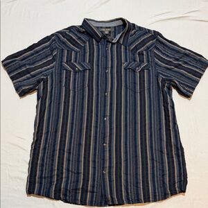 Men's Short-Sleeve Striped Button-Down Shirt - Navy Size 3XT
